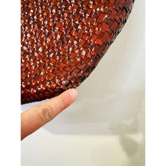 ALLSAINTS Women's Red Black Straw Woven Mosley Open Tote Handbag - Picture 5 of 14